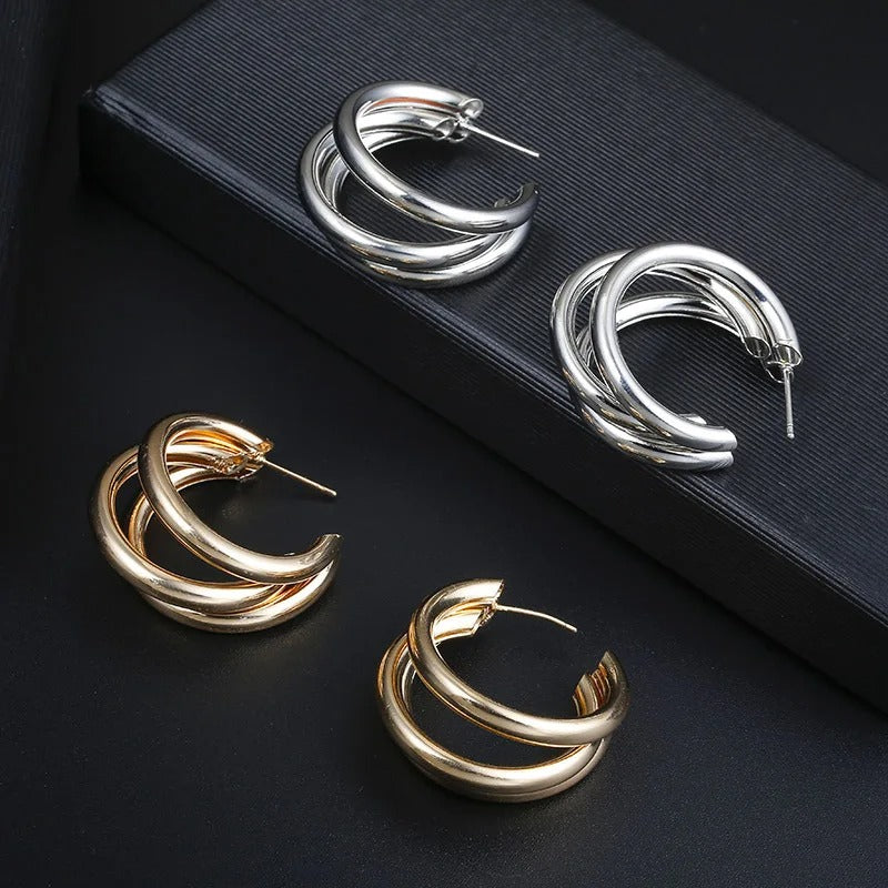 Smooth Metal Hoop Earrings Women Fashion Trendy Round Circle Jewelry