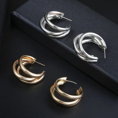 Smooth Metal Hoop Earrings Women Fashion Trendy Round Circle Jewelry