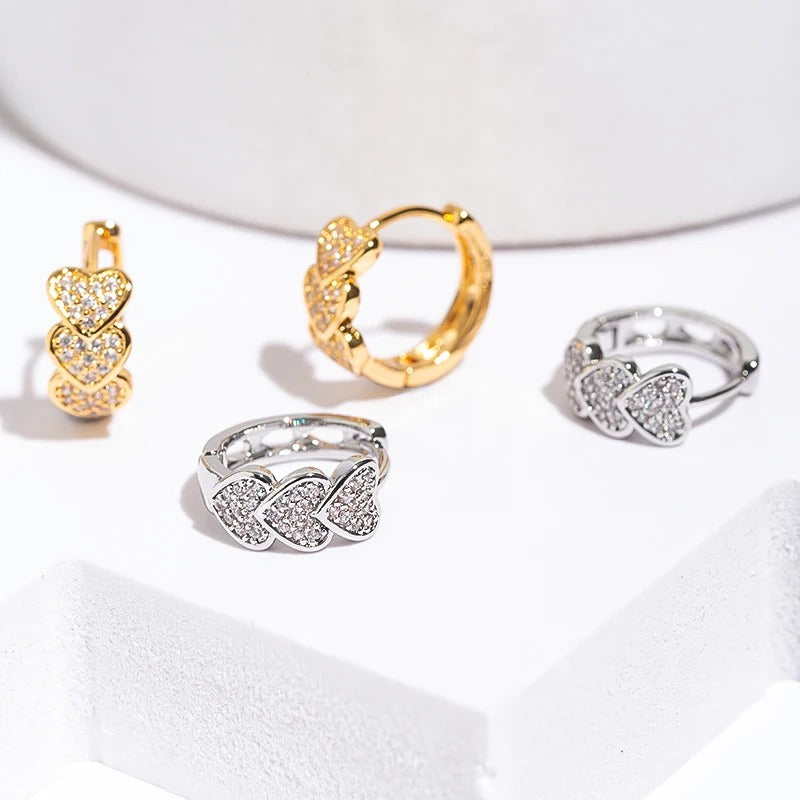 Gold Plated Zircon Heart Hoop Earrings for Women Trend