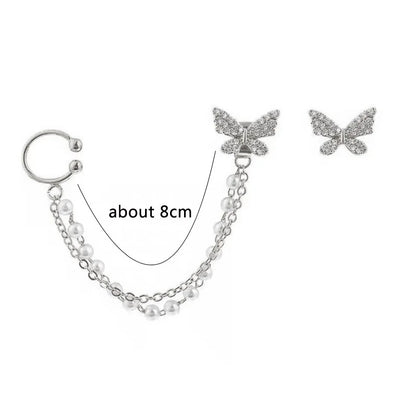 Korean Pearl Tassel Butterfly Earrings Women Dangle Jewelry