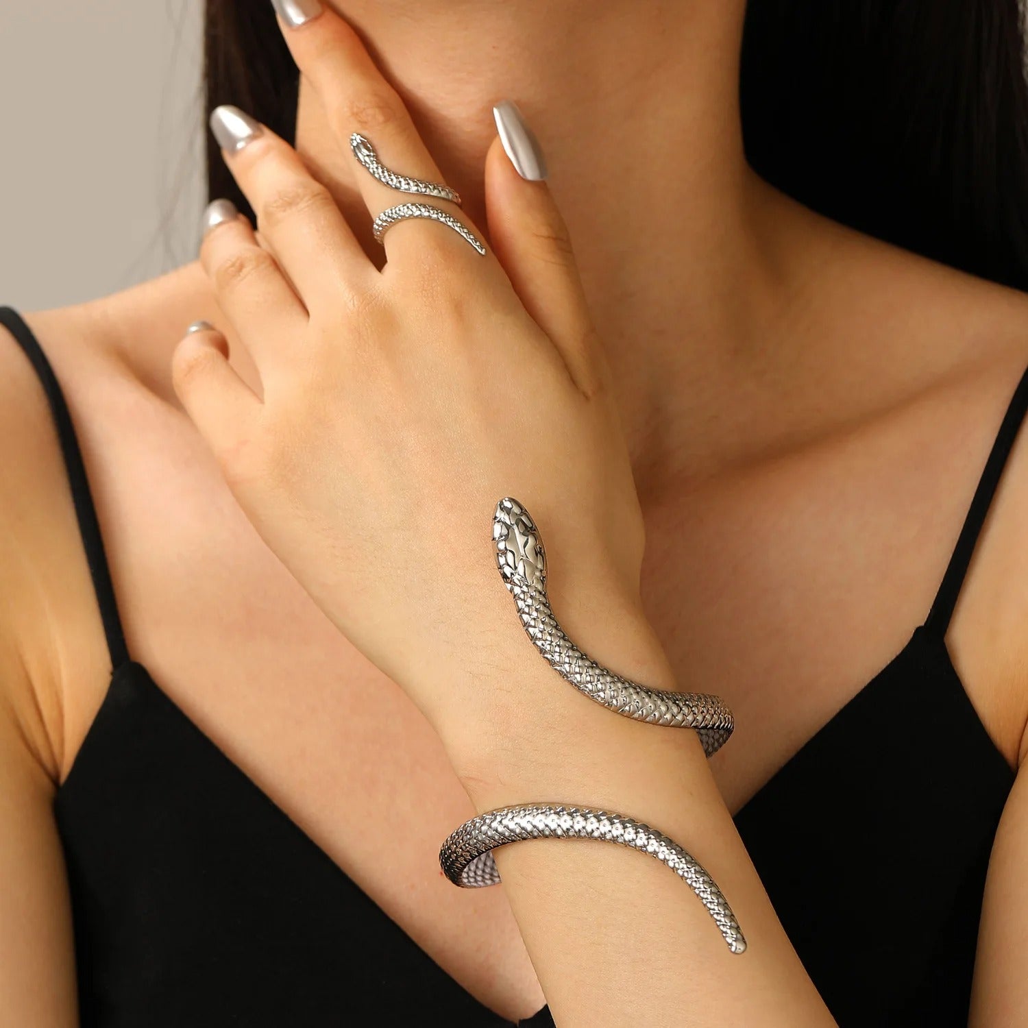 2025 Punk Snake Bangles Ring Set For Women Snake Opening Cuff Bracelet Aesthetic Fashion Jewelry