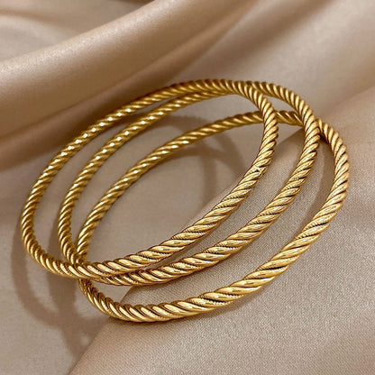 3PC Gold Plated Stainless Steel Bangle Bracelets for Women