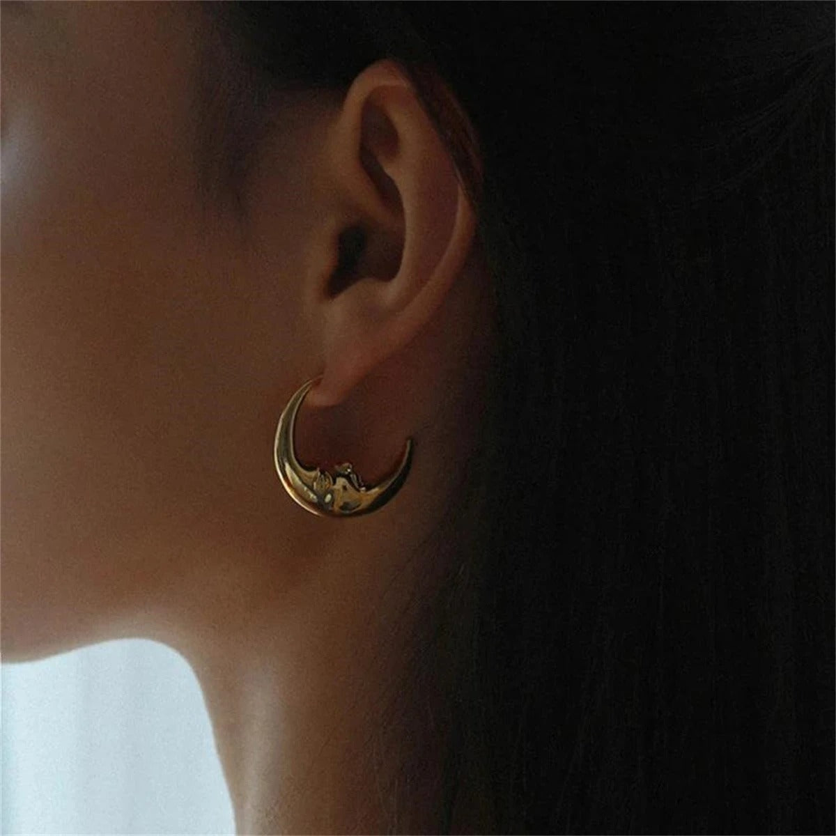 Retro Moon Earrings for Women Artistic Design Gold Plated Trendy Statement Jewelry