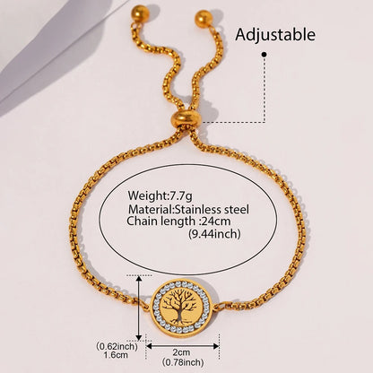 Stainless Steel Tree of Life Crystal Bracelet Trendy Women’s Jewelry