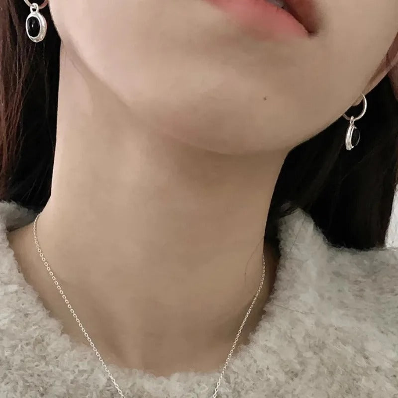 925 Sterling Silver Vintage Gold Round Black Ball Earrings