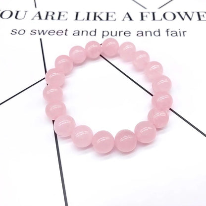 Pink Rose Quartz Stretch Bracelet Natural Stone Jewelry for Women