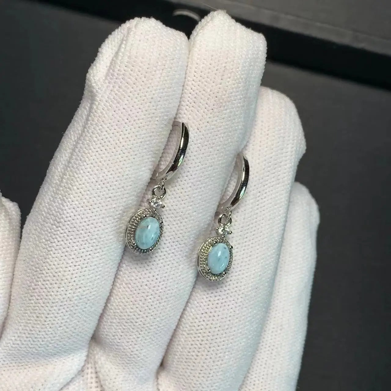 Natural Larimar Hoop Earrings – 925 Silver Plated