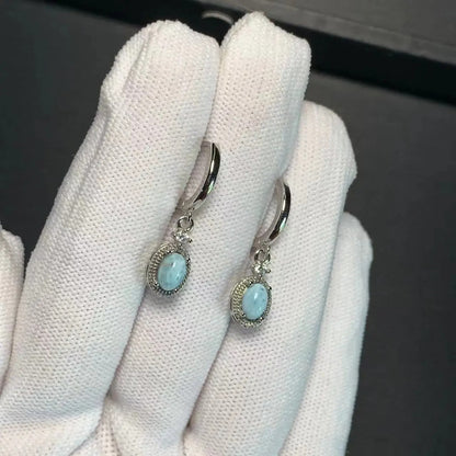 Natural Larimar Hoop Earrings – 925 Silver Plated