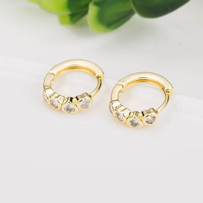 14K Gold Color Brass Hoop Earrings with Zircon Heart 4PCS DIY