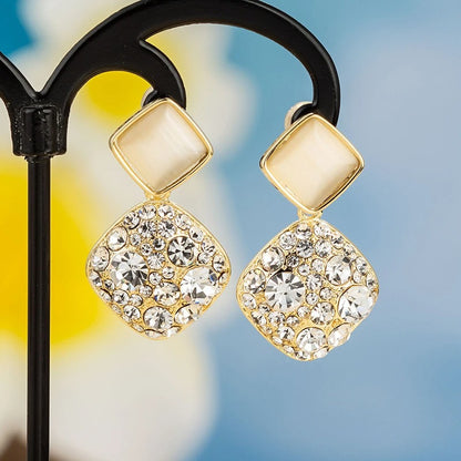 925 Silver Cat’s Eye Crystal Earrings Luxury Square Drop Jewelry for Women
