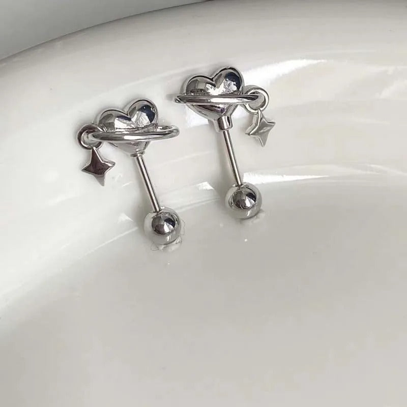 Stainless Steel Heart Planet Ear Cuff with Star for Women