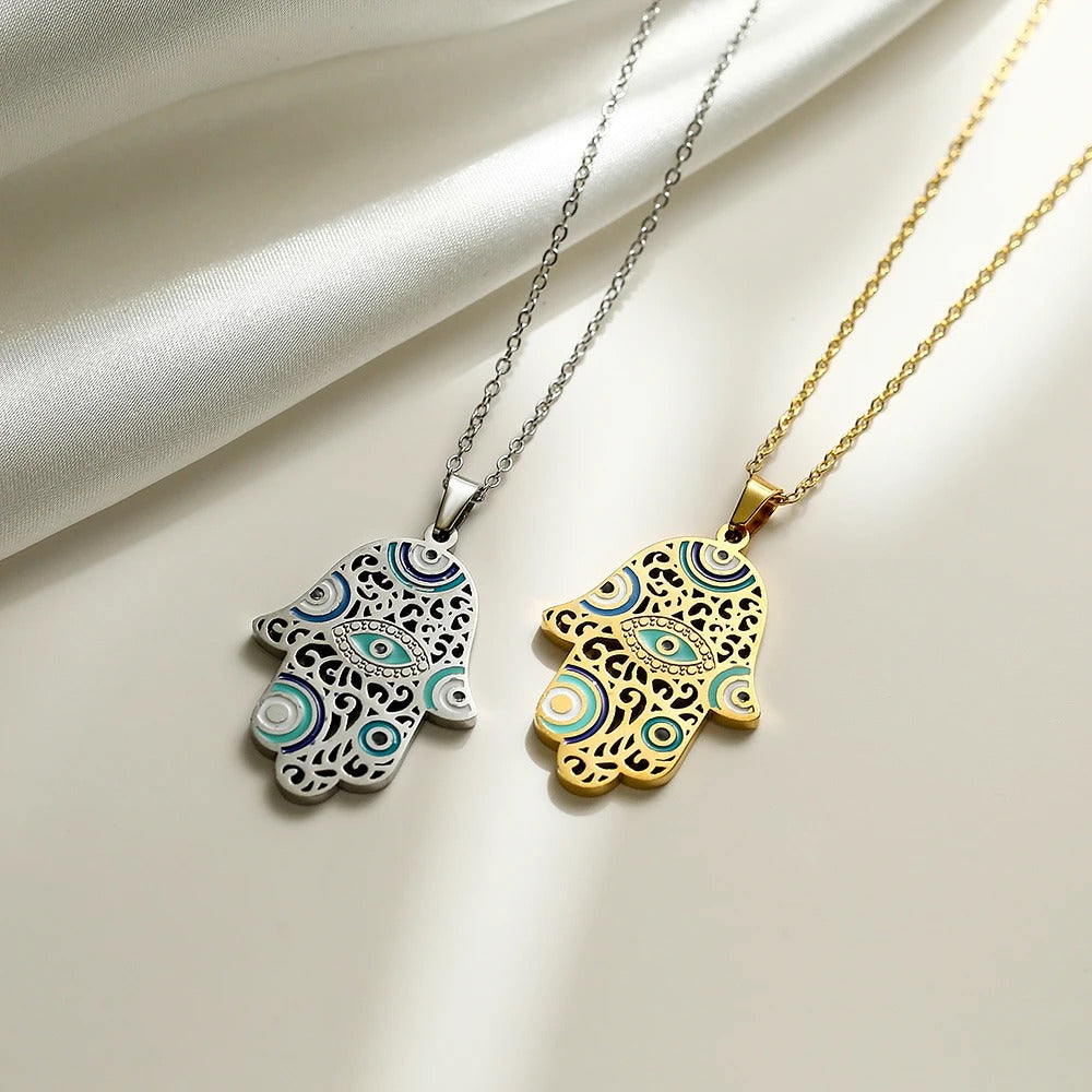 2025 New Arrival Gold Color 316L Stainless Steel Wedding Jewelry Fashion Heart Palm Necklace For Elegant Women Gift