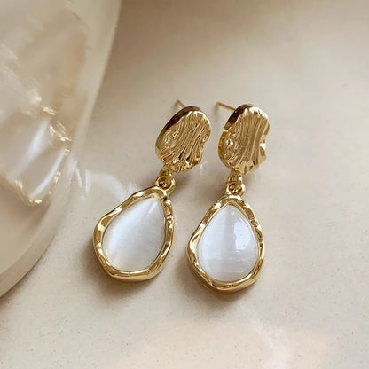 Water Droplet Dangle Earrings for Women Geometric Metal Opal Jewelry Gift