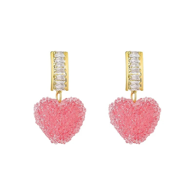 Pink Heart Dangle Earrings for Women