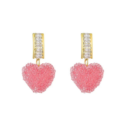 Pink Heart Dangle Earrings for Women