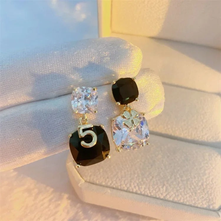 Luxury Zircon Pendant Dangle Earrings Women Stainless Steel