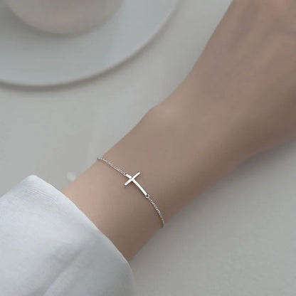 925 Sterling Silver Cross Charm Bracelet Adjustable for Women