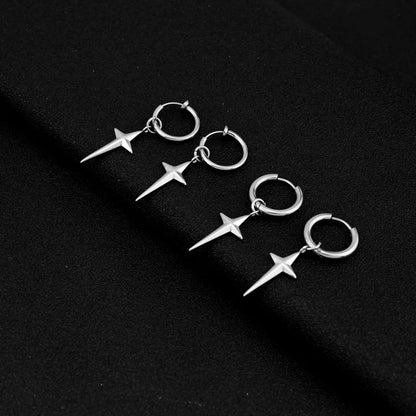 3D Cross Star Dangle Hoop Earrings Titanium Steel Punk Men