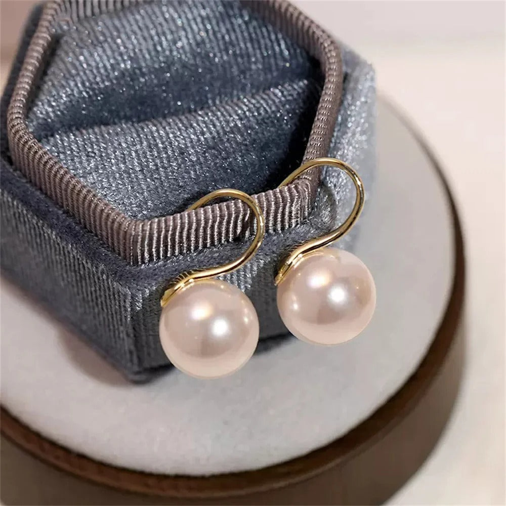French Vintage Pearl Earrings for Women Round Imitation Jewelry