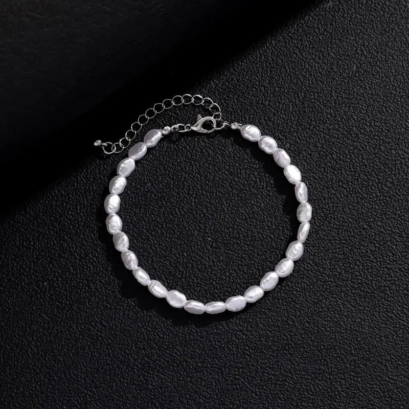 Oval Pearl Beaded Chain Bracelet & Necklace Set for Men & Women