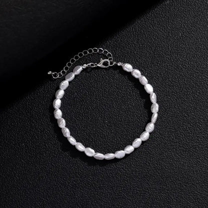 Oval Pearl Beaded Chain Bracelet & Necklace Set for Men & Women