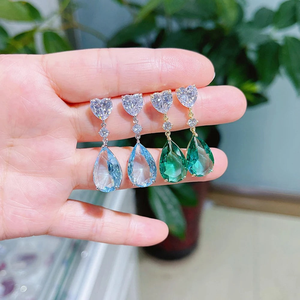 Green Blue Cubic Zirconia Dangle Earrings for Women