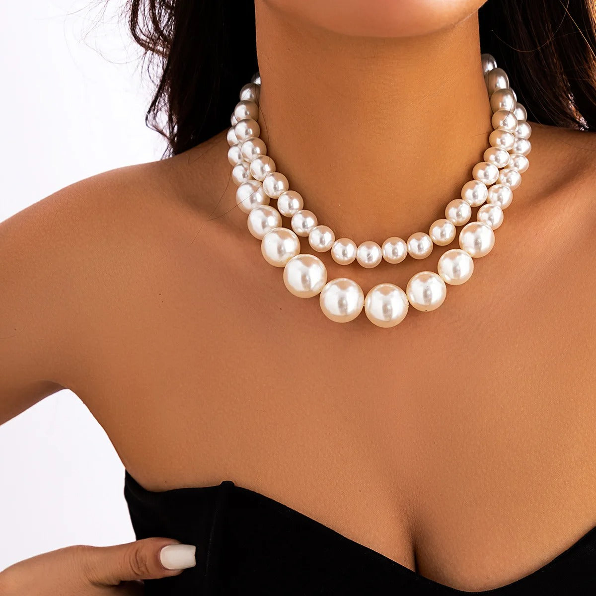 European And American Trendy Double Row Large Pearl Necklaces For Outdoor Travel Parties