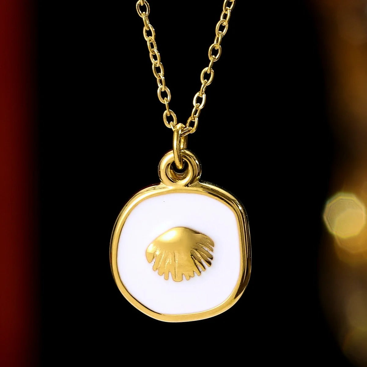 Stainless Steel Enamel Seagrass Charm Necklace Waterproof 14K Gold Plated Pendant Choker Jewelry For Women Party Daily Wear