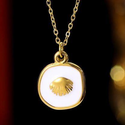 Stainless Steel Enamel Seagrass Charm Necklace Waterproof 14K Gold Plated Pendant Choker Jewelry For Women Party Daily Wear