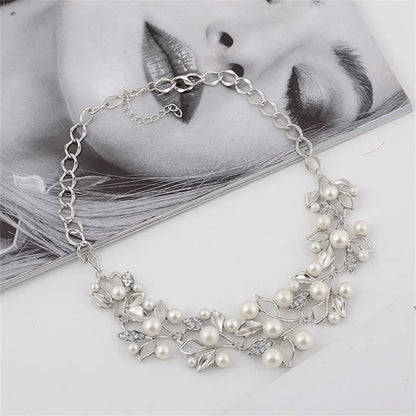 Pearl Leaf Statement Necklace Ethnic Style Jewelry for Women