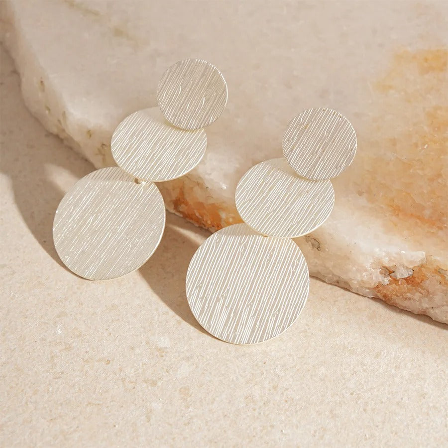 Three-Layer Round Dangle Earrings Women Brushed Metal Jewelry