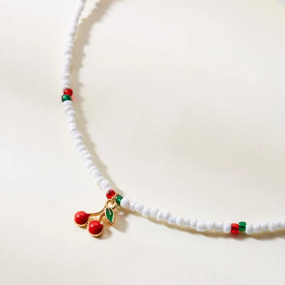 Summer Rice Beaded Necklace Women Strawberry Cherry Fresh Jewelry
