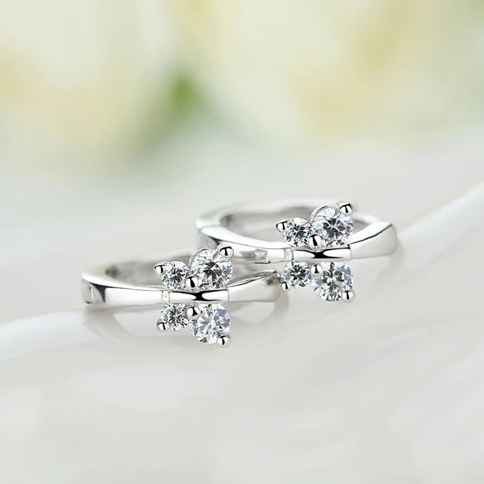 Baby Princess Silver Butterfly Zirconia Small Hoop Earrings Girls