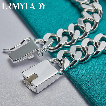 925 Sterling Silver Geometric Men’s Chain Bracelet 10mm