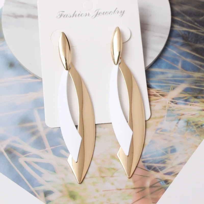 European Geometric Leaf Drop Earrings Women Long Party Jewelry Gift