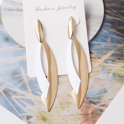 European Geometric Leaf Drop Earrings Women Long Party Jewelry Gift