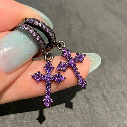 Zircon Crystal Cross Drop Earrings Women Men Gold Silver Jewelry