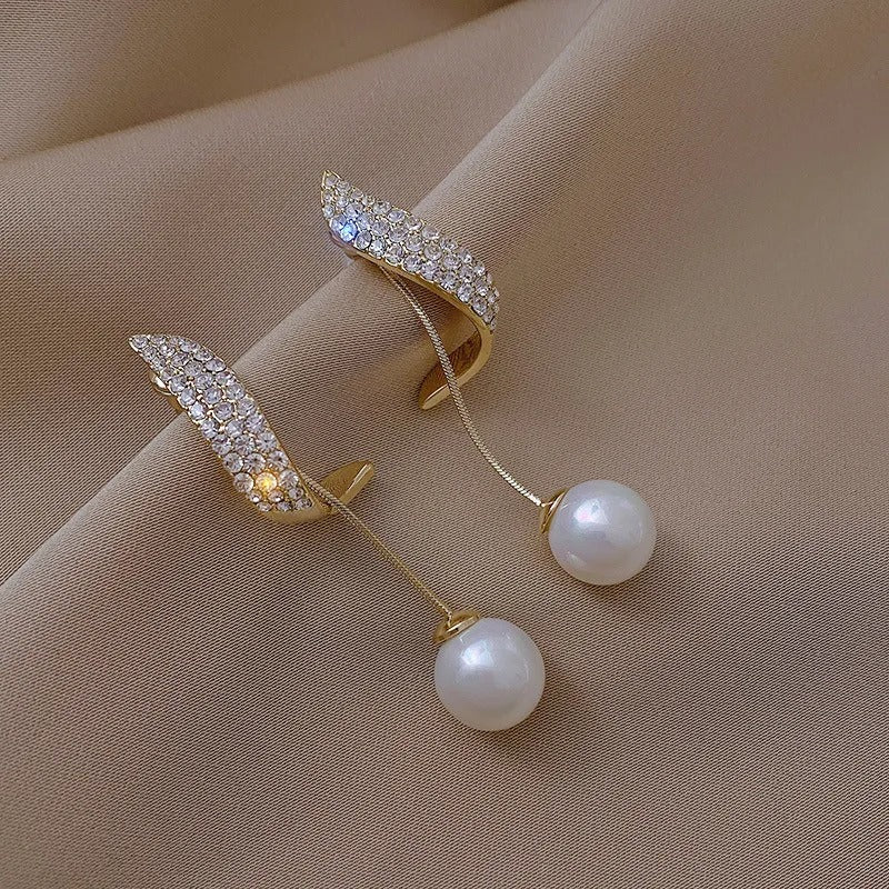 Classic Imitation Pearl Dangle Earrings Crystal Tassel Jewelry for Women