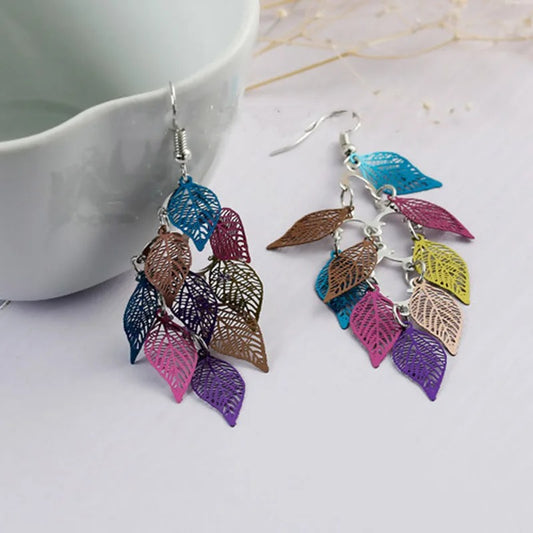 Fashion Colorful Leaf Feather Earrings Vintage Drop Women
