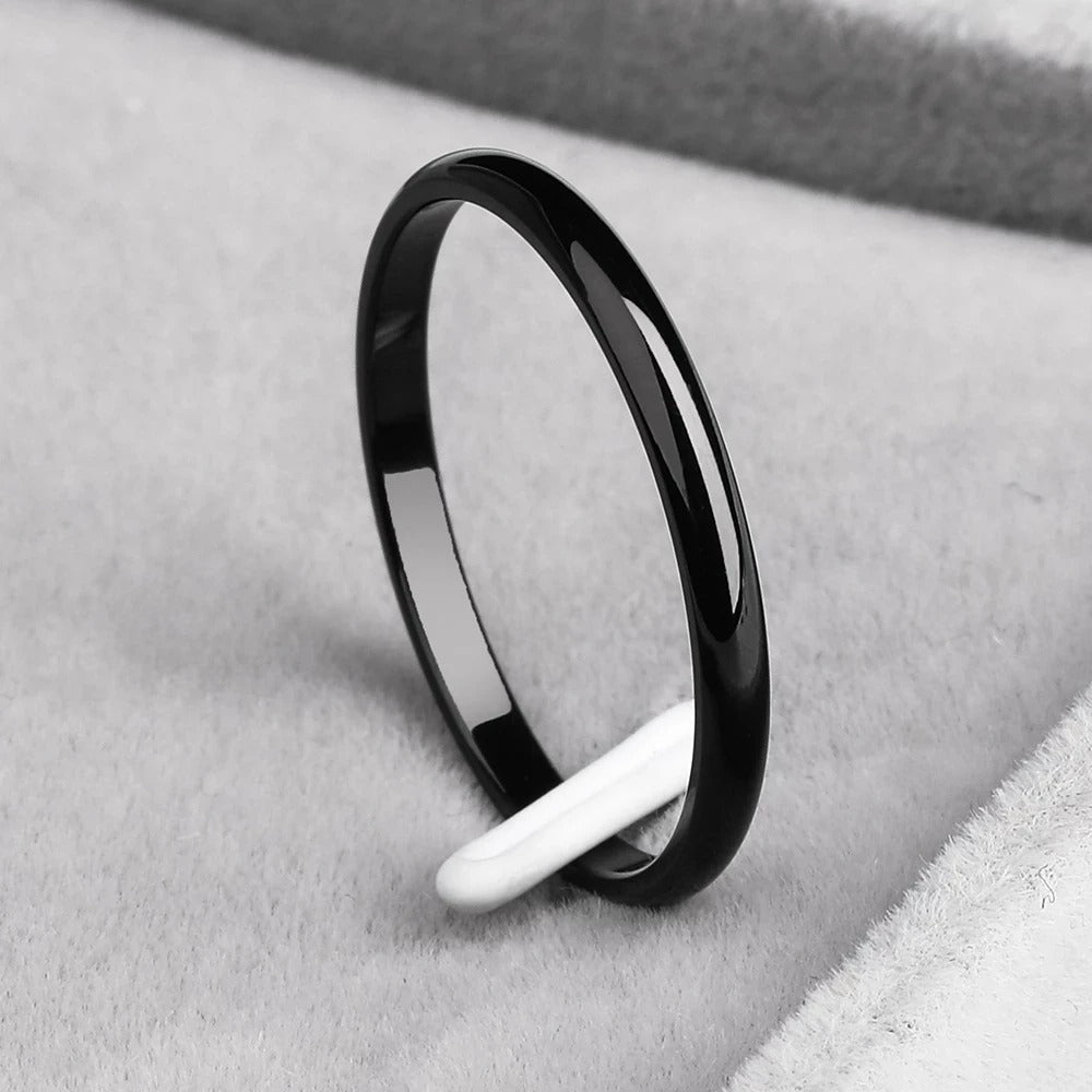 2mm Stainless Steel Rings Gold color Anti-allergy Smooth Simple Wedding Couples Rings