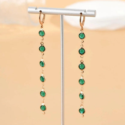 Korea Colorful Rhinestone Tassel Earrings Women Green Bead Drop