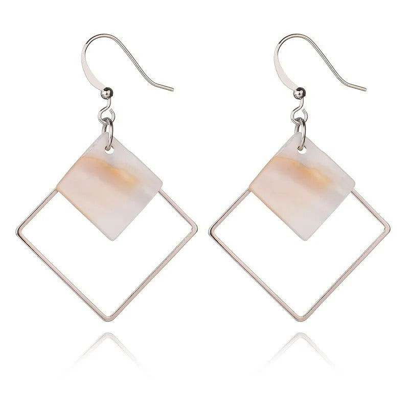 Minimalist Punk Love Square White Shell Drop Earrings For Women Ear Jewelry Wedding