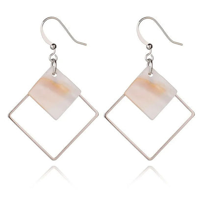 Minimalist Punk Love Square White Shell Drop Earrings For Women Ear Jewelry Wedding