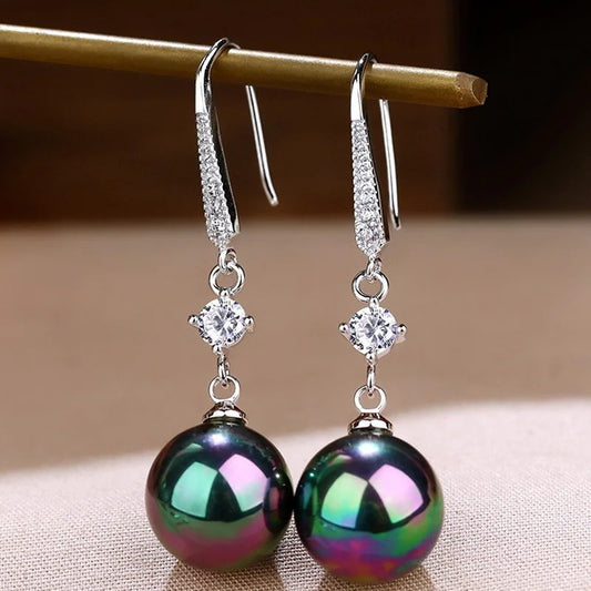 Korean Luxury Zircon Pearl Dangle Earrings for Women Temperament Long Drop Earrings Bridal Engagement Wedding Party Jewelry Gift
