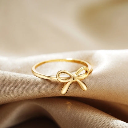 Ribbon Knot Bow Ring Gold Plated Friendship Wedding Jewelry