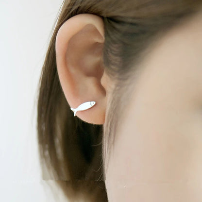 Hypoallergenic Cat Fish Stud Earrings 925 Silver Women