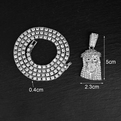 Jesus Christ Piece Head Face Pendant For Men Women Iced Out Shining Crystal Charm Necklace With Tennis Chain Hip Hop Jewelry
