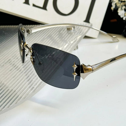 Y2K Rimless Square Sunglasses with Star Rivet for UV Protection