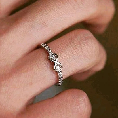 Silver Plated Infinity CZ Ring Women Birthday Gift Jewelry