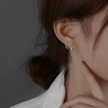Simple Inlaid Round Stud Earrings Women Sterling Silver Gift